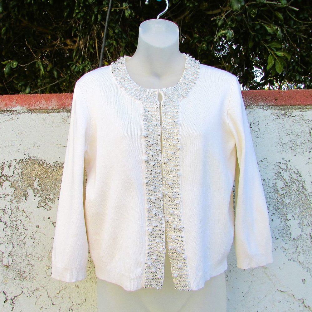 evie cream silk blend beaded piping cardigan M